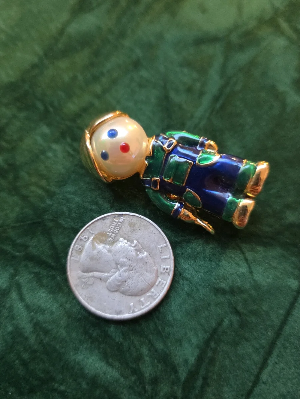 1980s Gold Plated Enamel Boy In Overalls Brooch